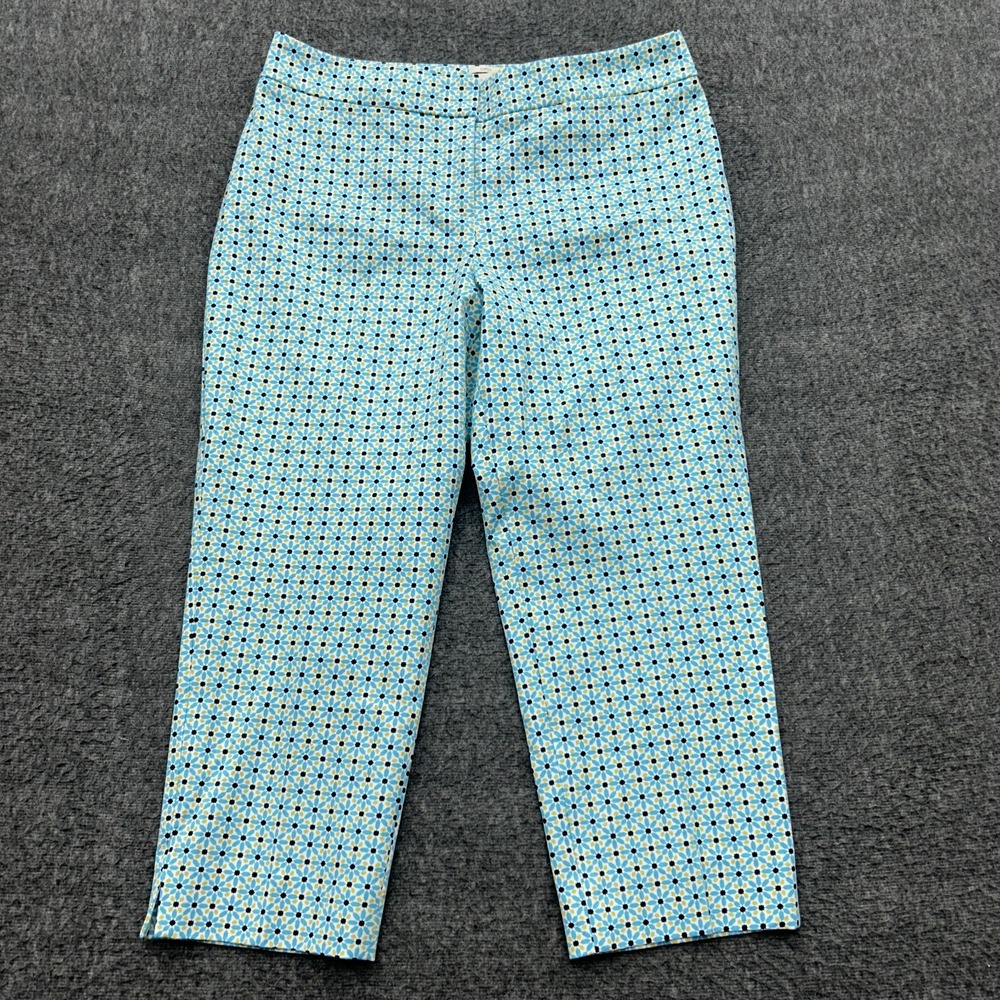 Talbots Essex Ankle Pants Womens 10P Curvy Floral Blue Yellow Knit Tapered